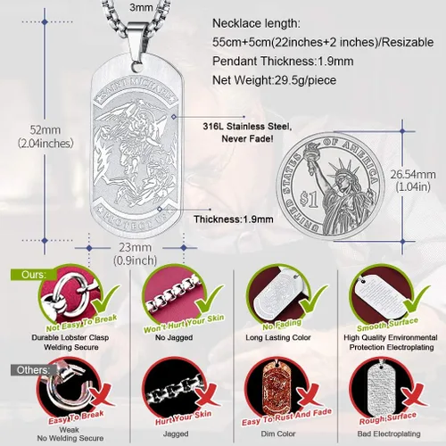 Vista 4 de FaithHeart - Collar de San Miguel, dije personalizado de protección del arcángel, para hombres y mujeres, acero inoxidablechapado en oro Medalla