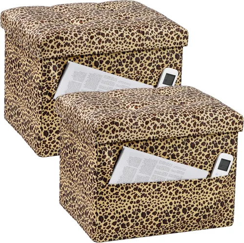 Vista 15 de Bsketa Otomana de Almacenamiento, Taburete Plegable con Asiento Acolchado de Espuma Más Gruesa, Otomana Pequeña de Cuero para Almacenamiento, Banco