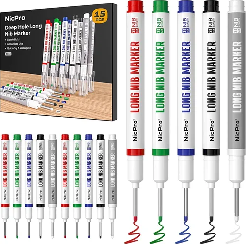 Vista 9 de Nicpro - 6 rotuladores de punta larga con punta fina de cabeza larga de 0.787 in (colorido) Quick Dry & Waterproof Construction Markers, Long Head