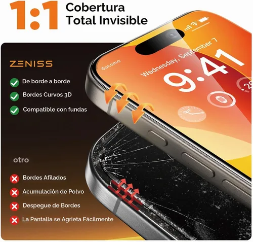 Vista 4 de NeverBreak Dureza 9H+ para iPhone 15 Pro Protector de Pantalla 12FT Protección de Grado Militar (Resistencia a Arañazos, Rompimiento, Caídas) 15 Pro