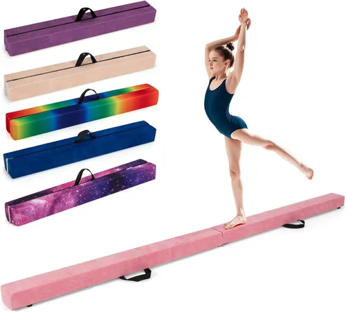 Vista 19 de Giantex Haz de equilibrio de 7/8/9 pies, haz de gimnasia plegable con asas de transporte, base de goma antideslizante para niños, haz de gimnasia