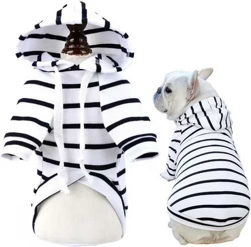 Vista 10 de SMALLLEE_LUCKY_STORE Sudadera con capucha a rayas para mascotas, para perros pequeños, medianos y gatos, cachorros, suéter con gorro para clima