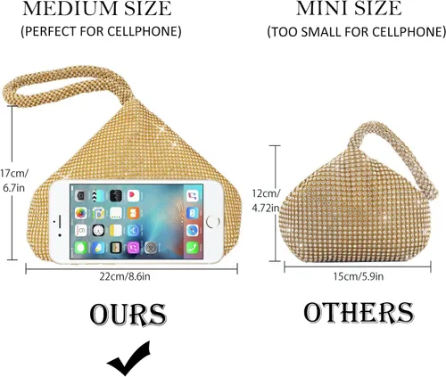 Vista 4 de Bolso de noche para mujer - Tamaño más grande mejorado, clutch de muñeca con diamantes de imitación completos brillantes para fiesta, boda, cita