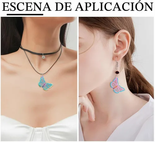 Vista 3 de FASHEWELRY 50 piezas de conectores de filigrana de mariposa de acero inoxidable, adornos de metal grabados con arco iris para fabricación de joyas
