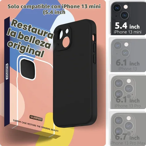 Vista 2 de SURPHY Funda compatible con iPhone 13 Mini con protector de pantalla, (protección de cámara y forro de microfibra suave), funda de silicona líquida