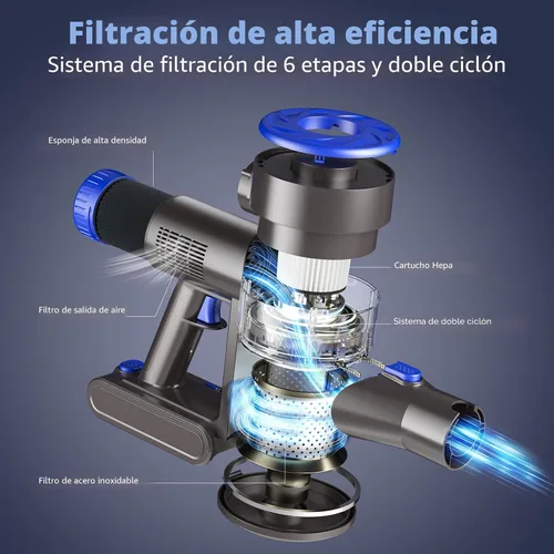 Vista 3 de AIRDIYA - Aspiradora inalámbrica, mejorada, de 40 Kpa, 8 en 1, ligera, con autosoporte, taza de polvo de 1.5 L y antienredos, recargable