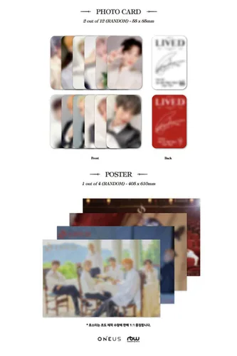 Vista 5 de ONEUS [LIVED] 4th Mini Album 1ea CD+FOLDED POSTER+96p Photo Book+12p Lyrics Book +1ea Character Card+2ea Photo Card K-POP SEALED TRACKING CODE