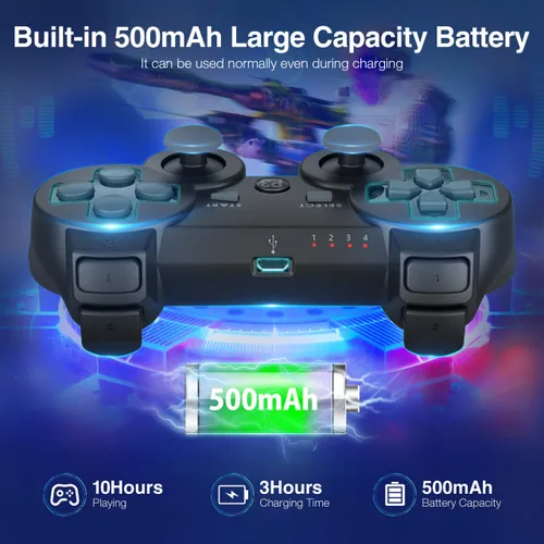 Vista 4 de Powerextra Wireless Controller Compatible with Play-Station 3, PS-3 High Performance Gaming Controller with Upgraded Joystick for Play-Station 3