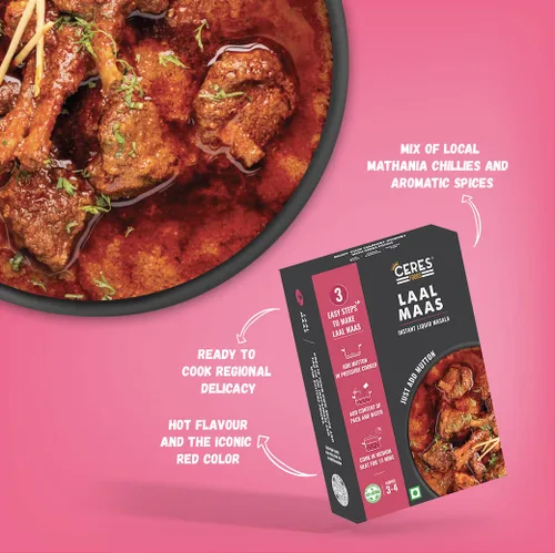 Vista 4 de CERES FOODS Indian Rajasthani Laal Maas - Masala líquida instantánea de curry indio ahumado, salsa a fuego lento famosa picante de Rajasthan, solo