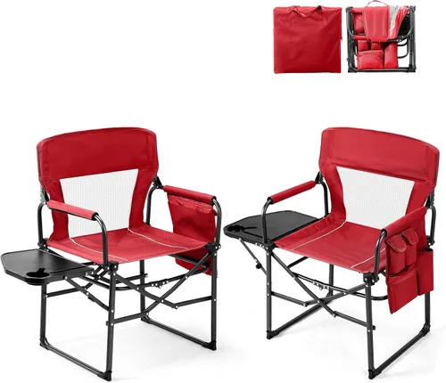 Vista 8 de VINGLI Sillas de campamento, silla de directores, silla de camping con mesa auxiliar y bolsa de transporte, sillas de campamento resistentes