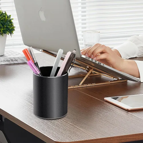 Vista 5 de Regalos cristianos, soporte de metal para bolígrafo, soporte de aluminio para escritorio, organizador de escritorio redondo y taza de lápiz negra