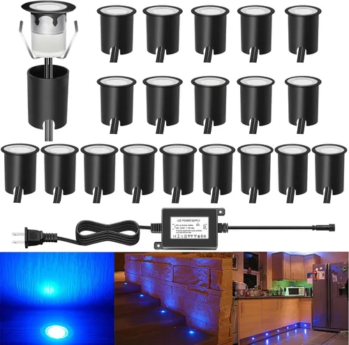 Vista 53 de Kits de luces LED empotrables para cubierta con carcasa protectora, iluminación LED de paisaje al aire libre IP67 impermeable, CC 12 V de bajo Azul