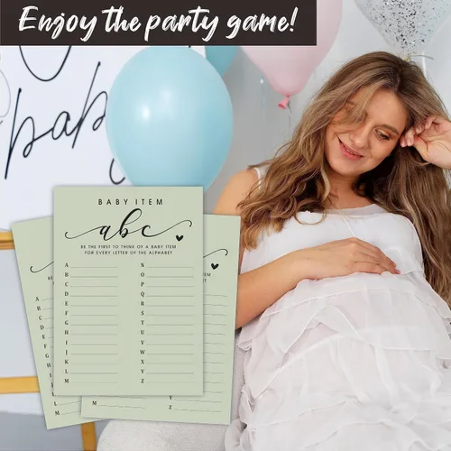 Vista 4 de NYCTUG 30 tarjetas de juego ABC para artículos de bebé, juego del alfabeto de relleno de 5 x 7 pulgadas para baby shower, revelación de género