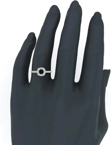 Vista 2 de Anillo de compromiso de diamantes negros para mujer, anillo de diamantes con halo de oro de 14 quilates, 0,75 quilates