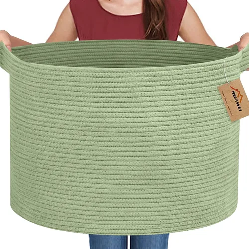 Vista 31 de MEGASKET Cesta grande de manta negra, 22 x 22 x 14 pulgadas, contenedor de cuerda tejida para almacenamiento, caja de almacenamiento de juguetes
