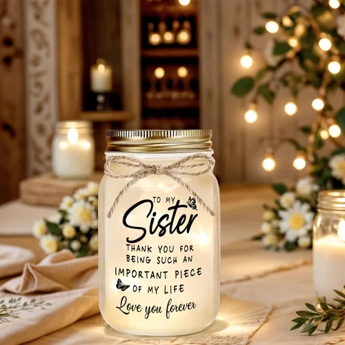 Vista 4 de Regalos para hermanas de parte de la hermana, tarro decorativo con brillo cálido, regalos únicos para hermana, regalo de cumpleaños, Navidad, día
