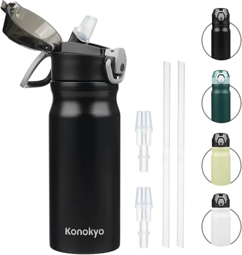 Vista 24 de Konokyo Botella de agua aislada de 22 onzas con pajilla, asa de transporte, verde militar