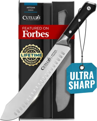 Vista 9 de Cutluxe Butcher Carving Set, Cimeter Breaking & Boning Knife for Meat Cuchillas profesionales para barbacoa, acero alemán afilado, asas ergonómicas