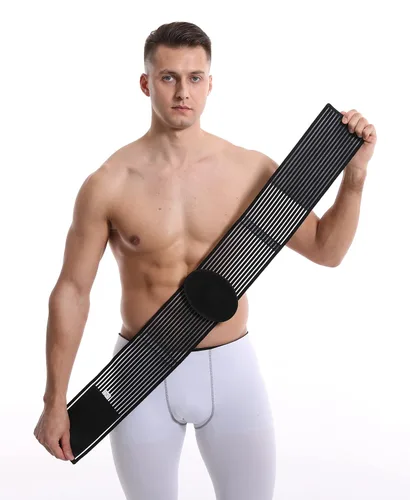 Vista 5 de Cinturón de hernia umbilical para hombres y mujeres. Abdominal Binder - almohadilla de compresión para naval (doble grosor). Cinturón de soporte