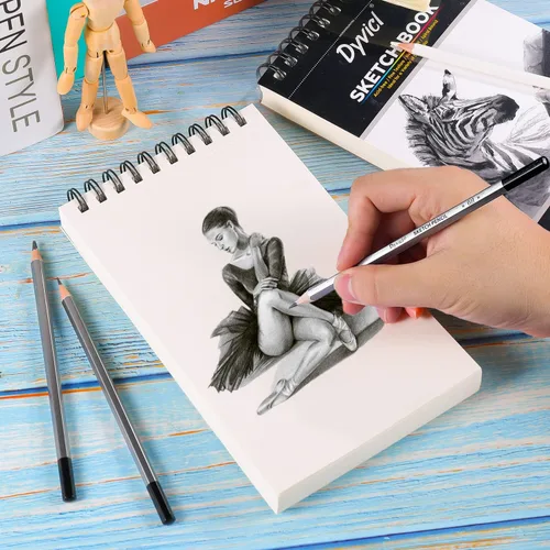 Vista 6 de Dyvicl Cuaderno de bocetos de 5.5 x 8.5 pulgadas, 68 lb/100 GSM, 100 hojas, bloc de bocetos en espiral, papel de dibujo sin ácido para artistas