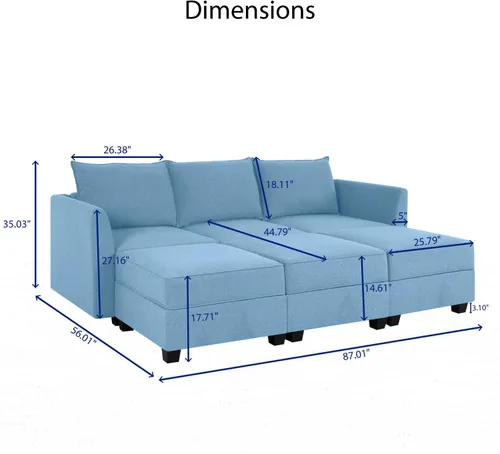 Vista 3 de Naomi Home Elizabeth - Sofá modular modular con lino otomano, sofá de 6 plazas con asiento de almacenamiento, sofá modular convertible para sala