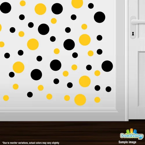 Vista 2 de Pegatinas de pared de vinilo negro/amarillo - círculos de 2 y 4 pulgadas (30 calcomanías)