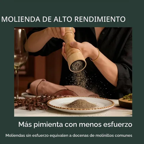 Vista 3 de Molinillo de pimienta de madera, molinillo de pimienta manual con núcleo de acero inoxidable, pimentero recargable con cuerpo de madera de acacia