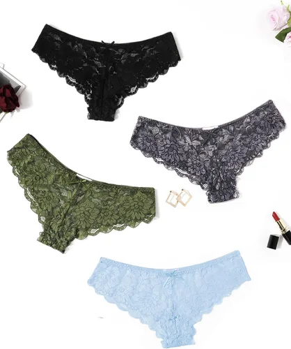 Vista 19 de Avidlove Bragas de Encaje Floral para Mujer Ropa Interior Sexy Hipster Bragas de Bikini Atrevidas Cintura en Forma de V Tangas 1 pieza negro