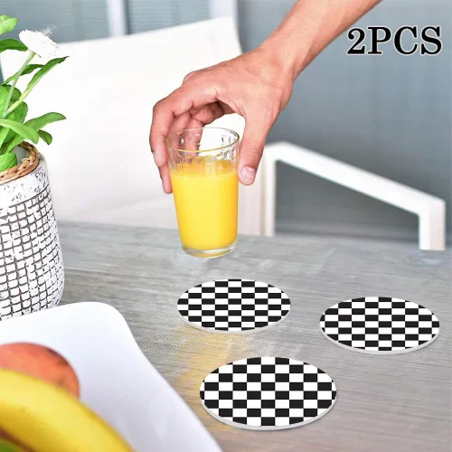 Vista 7 de Paquete de 2 posavasos a cuadros para automóvil, portavasos de automóvil de 2.75 pulgadas, tapete universal de goma antideslizante para bebidas