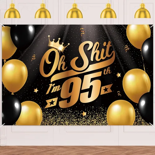 Vista 20 de Oh S*hit I'm 10th Banner telón de fondo negro dorado globos corona confeti Hallo Quince Cheers to 10 años decoración temática decoración para hombre