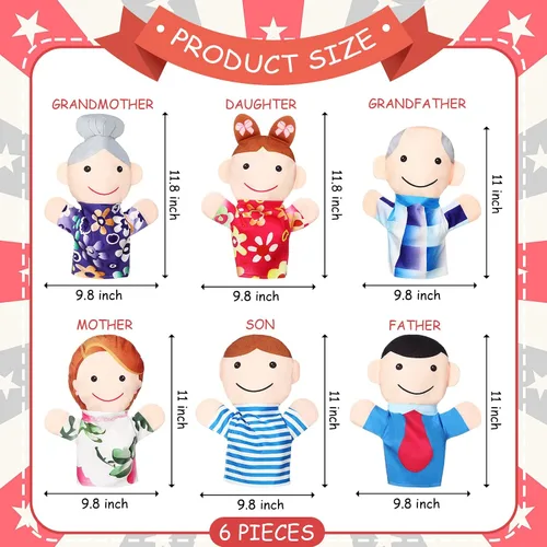 Vista 2 de 6 marionetas de mano de estilo familiar, títeres de felpa suave, para miembros de la familia, lindos juguetes de mano para profesores, padres