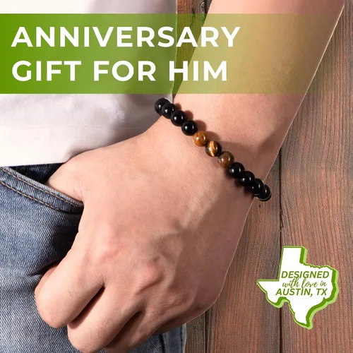 Vista 2 de Rosa Vila Men's Bracelets, Bracelets for Men, Husband, Boyfriend, Son, Gifts For Him, Birthday, Anniversary, Christmas, Tiger Eye & Black Agate