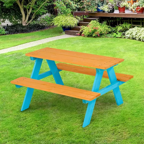 Vista 4 de Teamson Kids - Juego de mesa y bancas de picnic de madera para niños para exteriores - Madera/gasolina