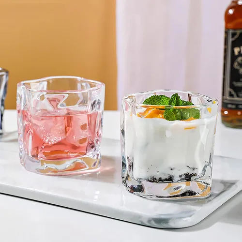 Vista 4 de Juego de 2 vasos de whisky de cristal, vasos de bourbon de diseño irregular, vasos de rocas, vasos de whisky bourbon para beber licor, irlandés