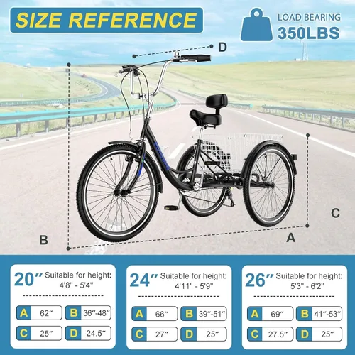 Vista 3 de NAIZEA Triciclo para adultos, bicicleta de crucero de tres ruedas de 7 velocidades, triciclos para adultos de 20/24/26 pulgadas, bicicletas de 3