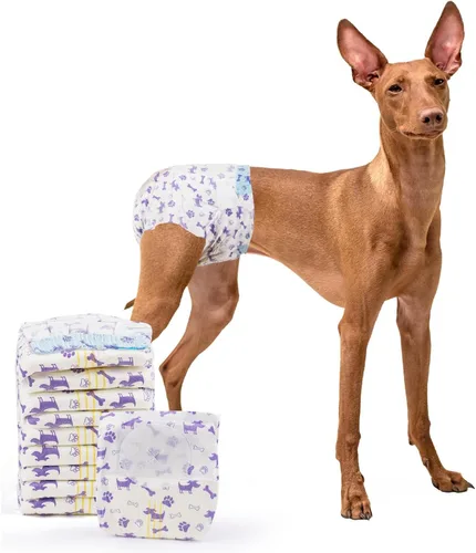 Vista 12 de MICOOYO Pañales Desechables para Perras, Pañales para Perras, Pañal para Mascotas Súper Absorbente con Agujero de Cola de Espuma para el Celo, Pañal