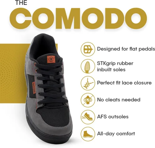 Vista 2 de Tommaso Comodo - Zapatos de ciclismo de montaña con suela adhesiva, estilo casual, pedal plano MTB, grava para hombre, color negro, gris