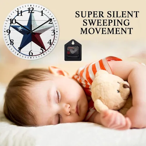 Vista 3 de Reloj de pared vintage con estrella del oeste de Texas con reloj de madera rústica sin tictac, silencioso con pilas, con números grandes, reloj