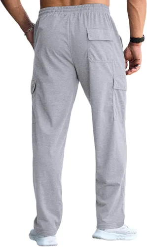 Vista 8 de CTU Pantalones deportivos holgados de moda para hombre, ligeros, para entrenamiento, pantalones deportivos con parte inferior abierta con bolsillos
