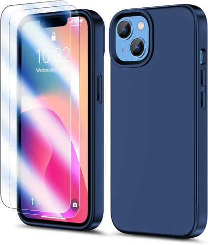 Vista 9 de Funda para iPhone 13 con protector de pantalla, antiarañazos, funda de silicona líquida para iPhone 13, funda protectora a prueba de golpes, funda