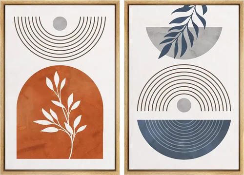 Vista 88 de SIGNFORD Lienzo enmarcado para pared, juego de arte geométrico retro de mediados de siglo, plantas forestales, ilustraciones con formas abstractas