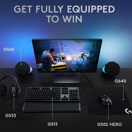 Vista 8 de Logitech G Teclado mecánico para juegos con retroiluminación RGB 513 con interruptores de teclas GX azules carbono