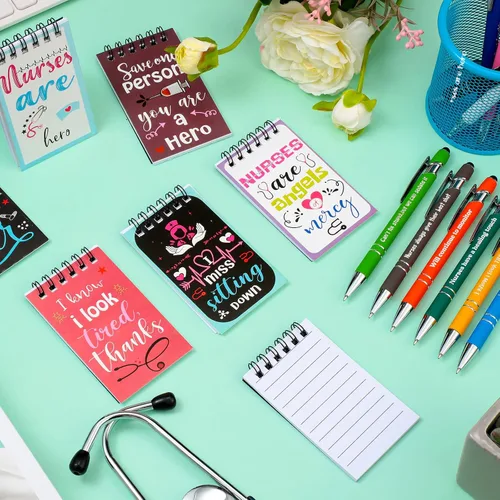 Vista 3 de Spiareal Juego de 24 piezas de regalos para enfermeras, bolígrafos con versículos bíblicos, cuadernos de escritura, bolígrafos con cita bíblica