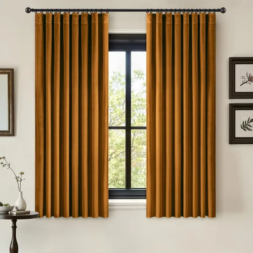 Vista 17 de ANRODUO Cortinas de terciopelo beige de 45 pulgadas de largo, opacas con aislamiento térmico insonorizado, cortinas de privacidad para oscurecer