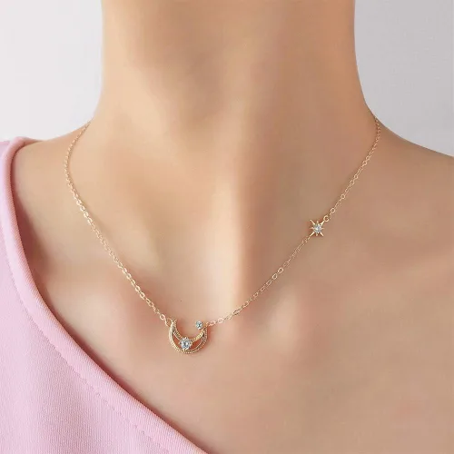 Vista 5 de Collar para mujer, collar con dije delicado de moda, luna, estrella, planeta, mariposa, cola de sirena y corazón, collar de cadena, regalo