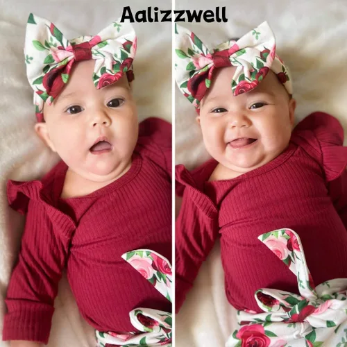 Vista 3 de Aalizzwell Conjunto de mameluco acanalado para bebé recién nacido prematuro para otoño e invierno
