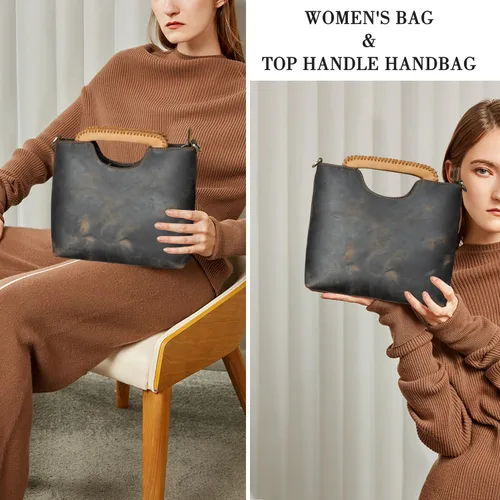 Vista 2 de Handadsume Bolso cruzado de cuero genuino de caballo loco grueso bolso de hombro con asa superior para las mujeres 6640