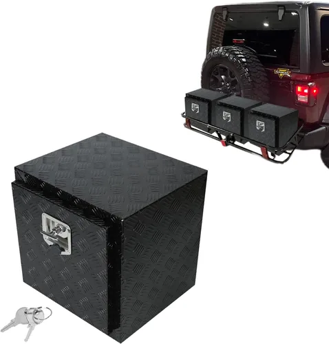 Vista 12 de Caja de herramientas de aluminio resistente de 16 x 7.5 x 10 pulgadas, caja de herramientas de camión con patrón de 5 barras de banda de rodadura