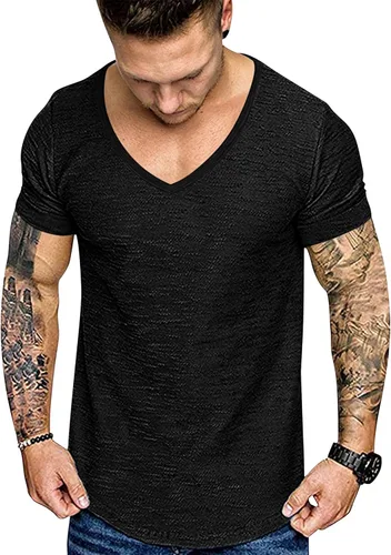 Vista 2 de COOFANDY Paquete de 2 camisetas de manga corta con cuello en V para hombre