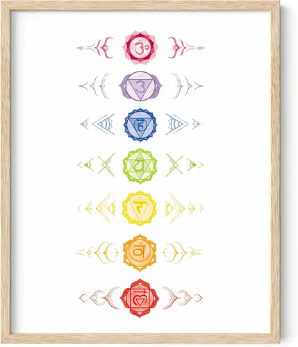 Vista 80 de HAUS AND HUES Póster de chakras, arte de pared zen espiritual, decoración de meditación, tabla de 7 chakras (marco beige, 12 x 16)